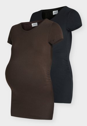ONLY MATERNITY, OLMLOVELY ONECK 2PACK - T-shirt basique - black pack:coffee bean