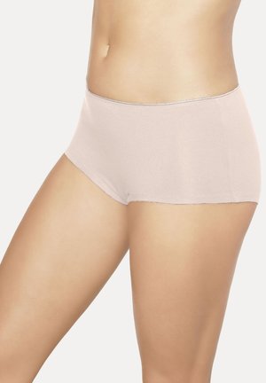 Light pink cotton boyshorts with a smooth texture and a subtle elastic waistband, featuring clean edges and a comfortable fit.