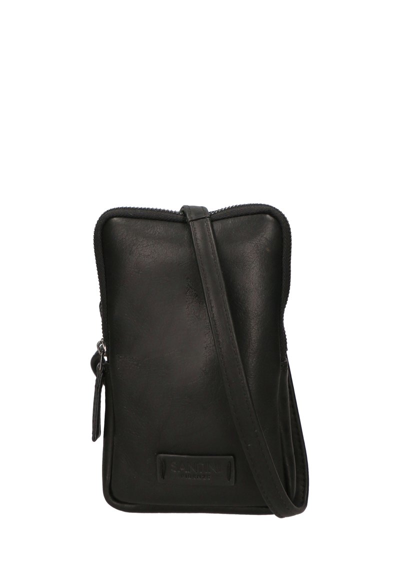 Borsa a tracolla nera in pelle con chiusura con zip, forma rettangolare e tracolla staccabile. Presenta un accento con logo sulla parte anteriore.