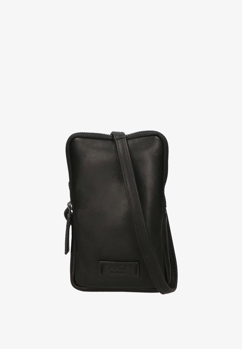 Borsa a tracolla nera in pelle con chiusura con zip, forma rettangolare e tracolla staccabile. Presenta un accento con logo sulla parte anteriore.