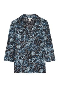 Blusa a maniche lunghe di colore navy con un motivo floreale caratterizzato da dettagli azzurri e bianchi. Realizzata in tessuto leggero, con una vestibilità comoda.