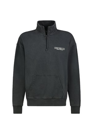 Black quarter-zip sweatshirt with a front pocket, ribbed cuffs, and "GOOD TIMES CLUB" embroidered in white on the left side. Cotton material.