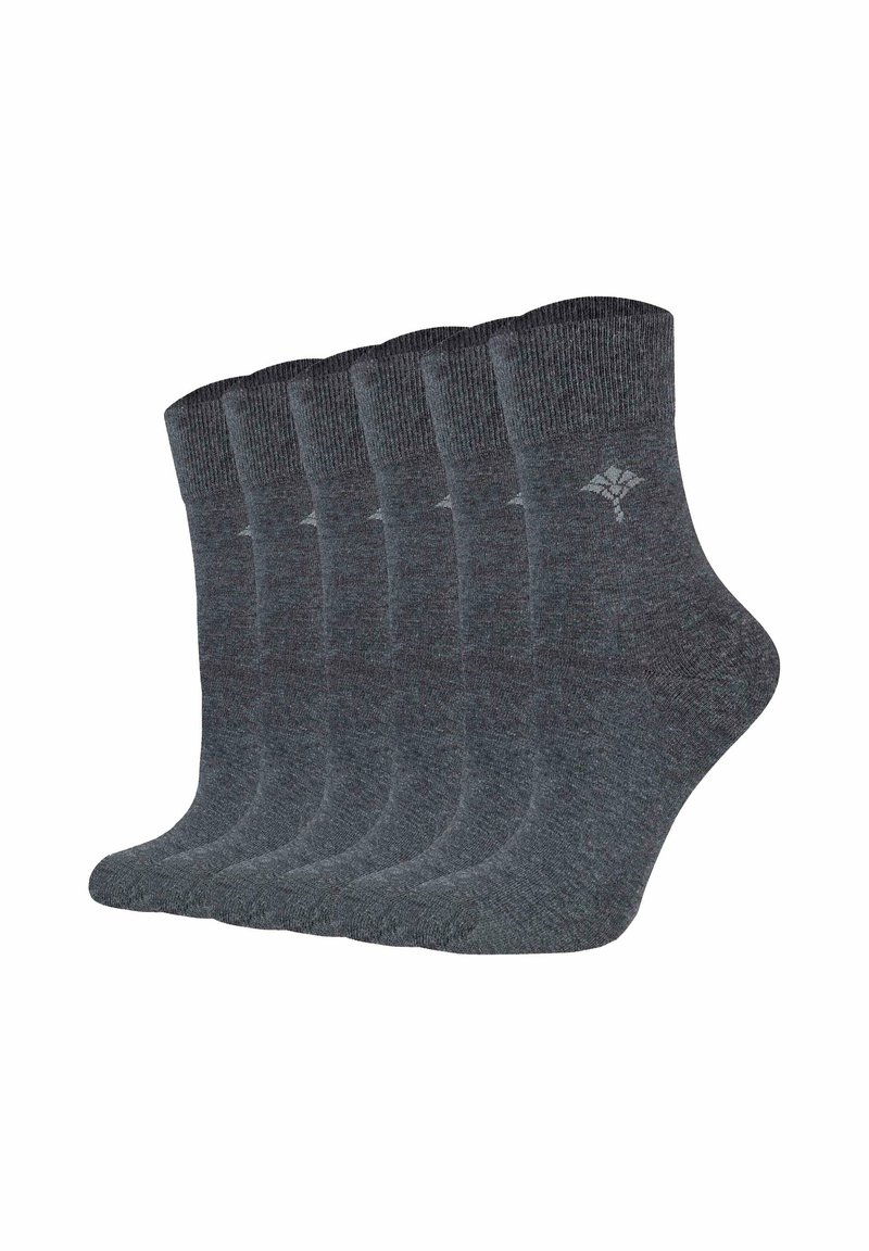 Graue Baumwollmischung Knöchelsocken, sechs Paare, mit gerippten Bündchen und verstärkter Ferse. Glatte Textur mit leicht meliertem Finish.