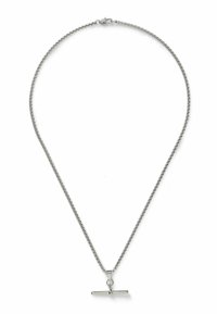 Ezüst lánc nyaklánc, toggle kapoccsal, vízszintes rúd medállal, fehér háttéren.
