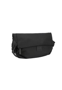 Borsa a tracolla nera con pattina pieghevole, tessuto strutturato, tracolla regolabile e patch con logo sulla parte anteriore. Ideale per un uso quotidiano o per gli oggetti essenziali.