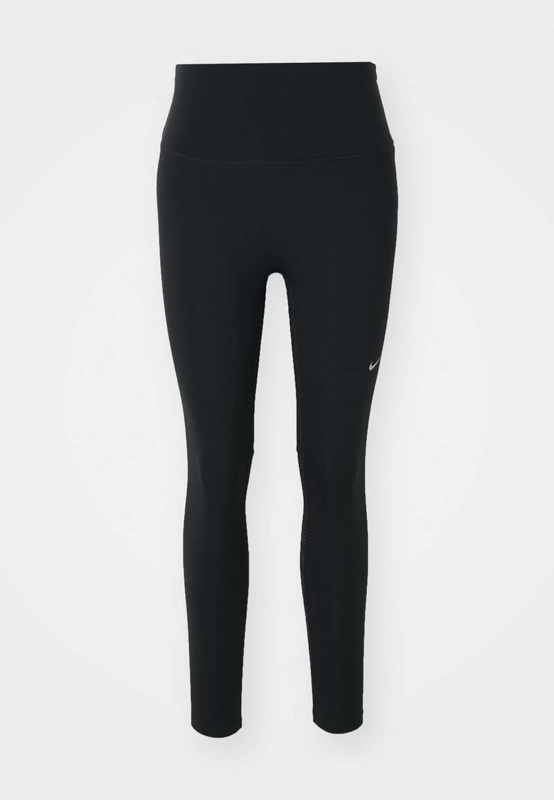Sorte leggings lavet af strækstof, med høj talje, snævre ben og et diskret logo nær hoften. Glat tekstur, uden mønstre.