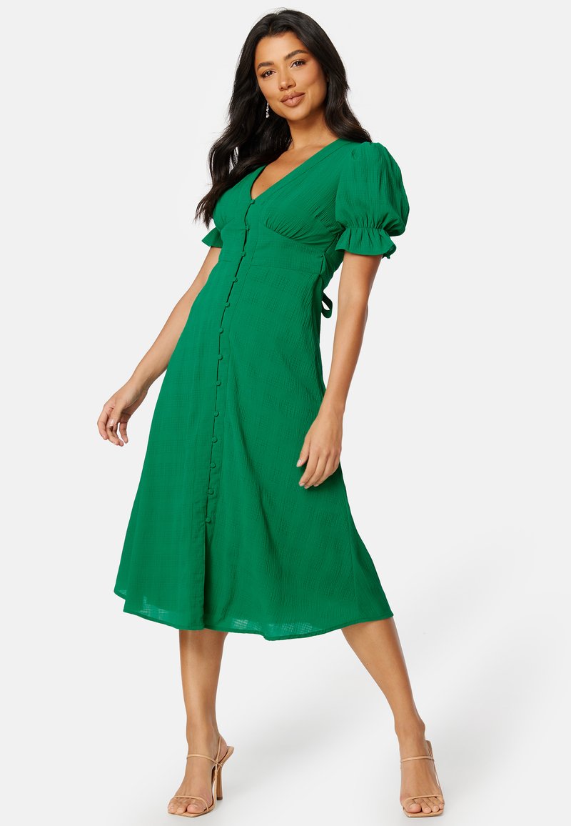 Bubbleroom V-NECK BUTTONED MIDI DRESS - Denní šaty - dark green