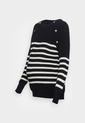 ROMAIN - Sweter - fond marine/rayure ecru