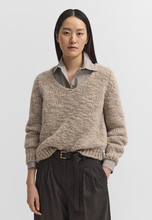 bugatti, V-NECK - Strickpullover - taupe