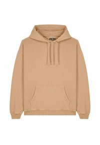 Felpa beige con tasca a marsupio, cappuccio con cordino, polsini e orlo a coste; realizzata in cotone con una texture morbida. L'etichetta recita "MIRA PARIS."