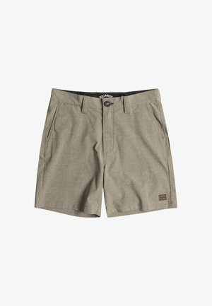 Khaki-Shorts aus strukturiertem Stoff, mit zwei Vordertaschen, einem Knopfverschluss und einem Logo-Patch am rechten Bein.