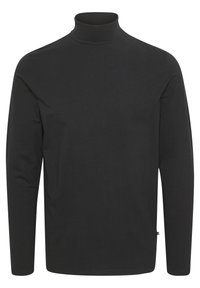 Svart långärmad polotröja i slät tyg, med en figurnära design och sömlig hals. Enkel, minimalistisk stil utan mönster.