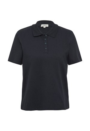 Polo shirt noir en coton, avec un col, des manches courtes et une patte de boutonnage avec des boutons assortis.