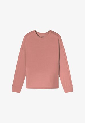 Long-sleeve shirt in soft pink cotton, featuring a round neck, ribbed cuffs, and a relaxed fit with minimal stitching details.