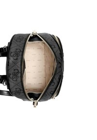 Borsa a tracolla nera con zip, caratterizzata da un'esterno testurizzato con design monogram. Interno foderato in beige con motivo logo ripetuto. Due scomparti.