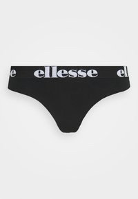 Czarny thong wykonany z miękkiego materiału bawełnianego, z szerokim elastycznym pasem w talii, na którym z przodu znajduje się biały napis "ellesse".