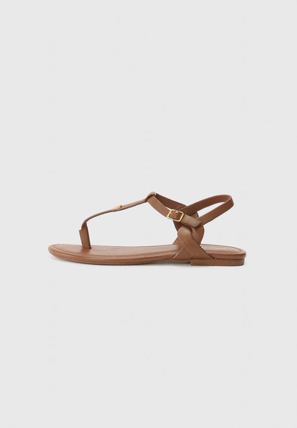 LEATHER - T-bar sandals - cognac