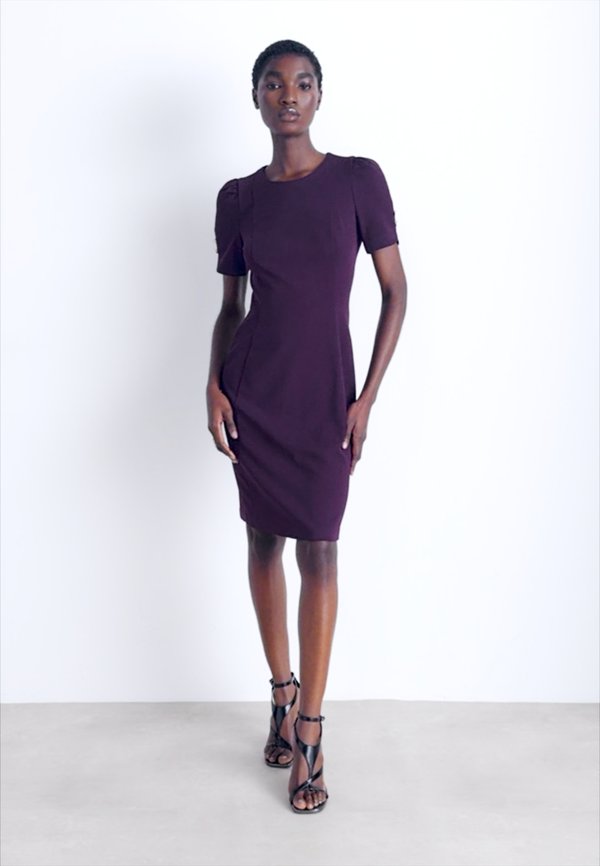 RUCHED PUFF SLEEVES - Shift dress - raisin3