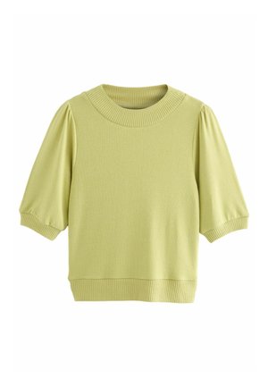 Lühikeste varrukatega, helesinine sviiter, millel on soonikkoes ümmargune kaelus ja ääred. Kujunduses on puhvvarrukad ning sile, tekstuuriga kangas.