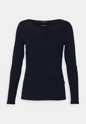 Maglietta a maniche lunghe navy con scollatura rotonda ampia. Realizzata in tessuto morbido, presenta una forma aderente e un design minimale senza decorazioni.