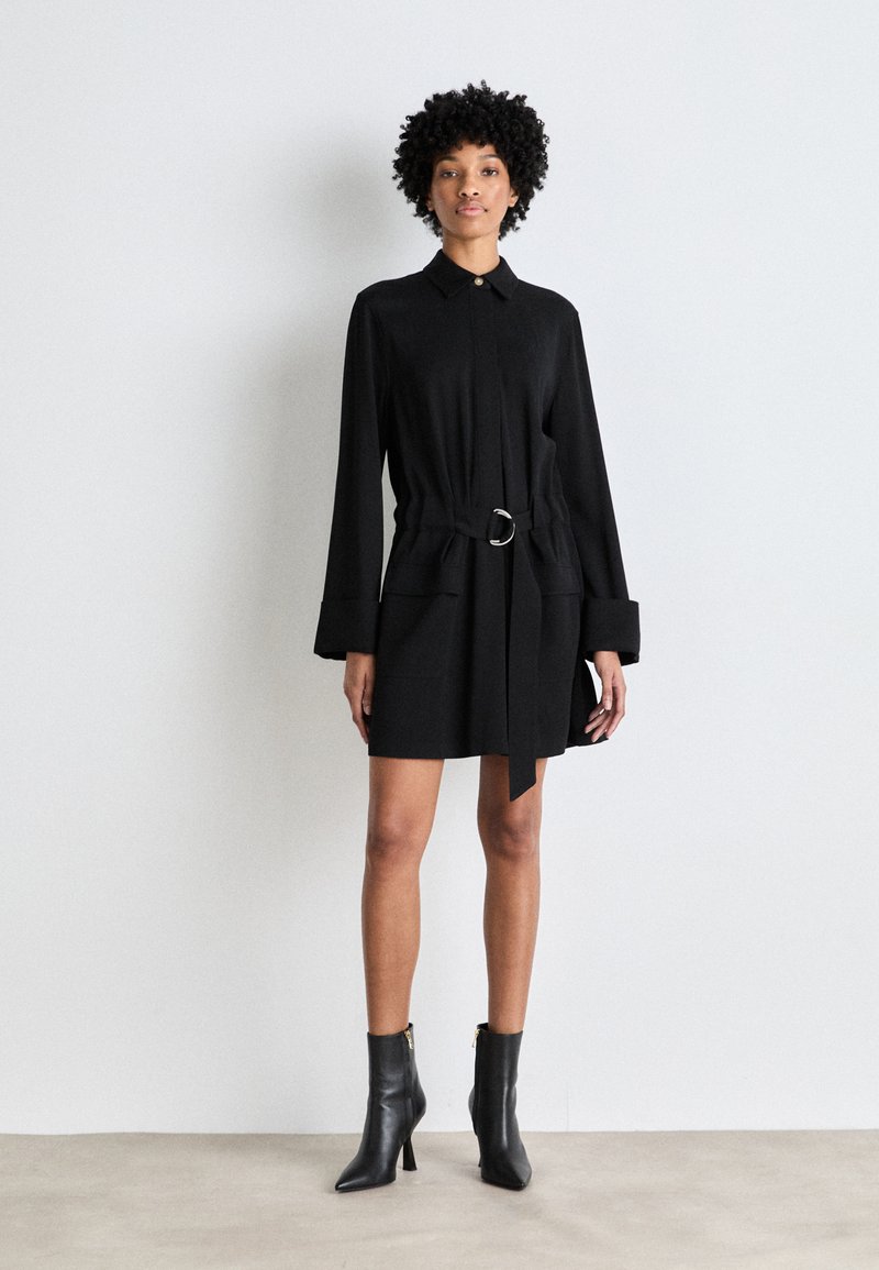 black utility dress Black Button Up Shirt Collar Utility Mini Dress main image 0