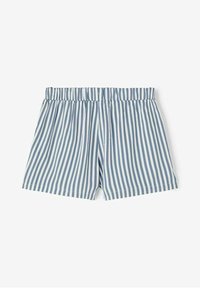 Blå och vita randiga bomullsshorts med elastiskt midjeband och avslappnad passform, som har vertikala ränder i olika bredder.