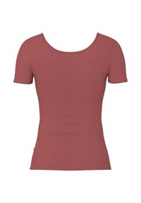 Ustrezen kratek pulover z rebrastim pletenjem z rokavi v prahu rožnate barve z širokim okroglim izrezom in subtilno pokončno teksturo.