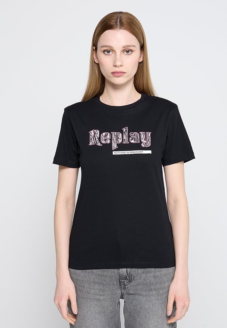 Replay T-shirt print zwart