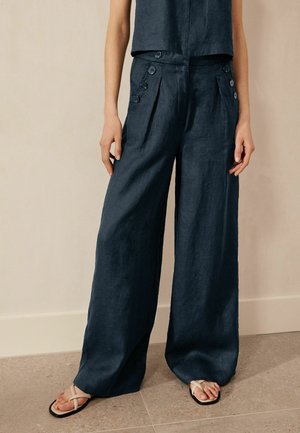 Next 100% LINEN BUTTON WIDE LEG TROUSERS  - REGULAR FIT - Stoffhose - navy blue