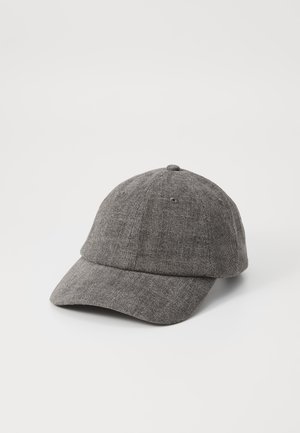 Gray fabric baseball cap with a curved brim, featuring a textured weave and six ventilation eyelets. Solid color with no patterns.