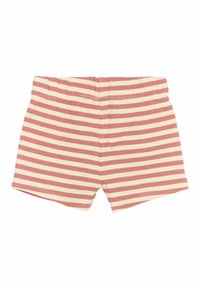 Șorturi cu dungi, cu o textură ribbed, având dungi orizontale roz și ivorie. Talie elastică pentru confort și ușurință la purtat.