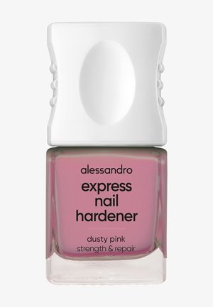 Flacon de durcisseur pour ongles rose poudré de la marque alessandro avec un bouchon blanc ergonomique, étiqueté pour la résistance et la réparation.