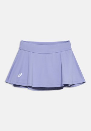 Ljubičasta sportska suknja sa ugrađenim šorcevima, širokim pojasom i malim bijelim ASICS logom na lijevoj strani.