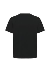 T-shirt noir à manches courtes et col rond vu de dos sur fond blanc.