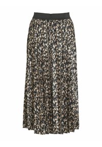 Gonna maxi plissettata con una base nera e un motivo astratto beige e bianco. Vita elastica per comfort e vestibilità.