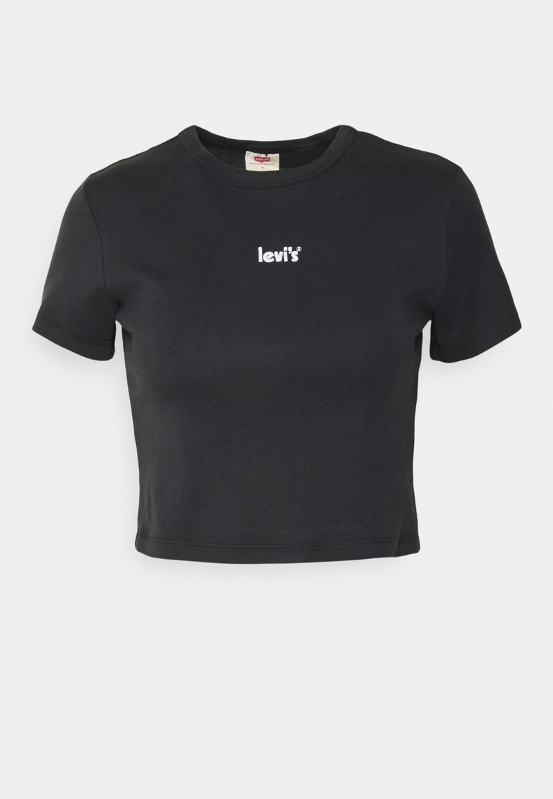 T-shirt court noir à manches courtes avec petit logo blanc Levi's centré sur la poitrine et col rond.