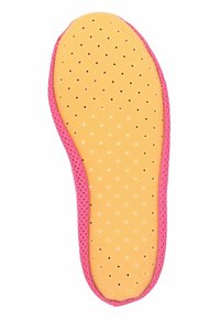 Binnenzool met een gele geperforeerde oppervlakte en een roze gaasrand. Heeft een demping voor comfort en ademend vermogen. V gevormd om in standaard schoeisel te passen.