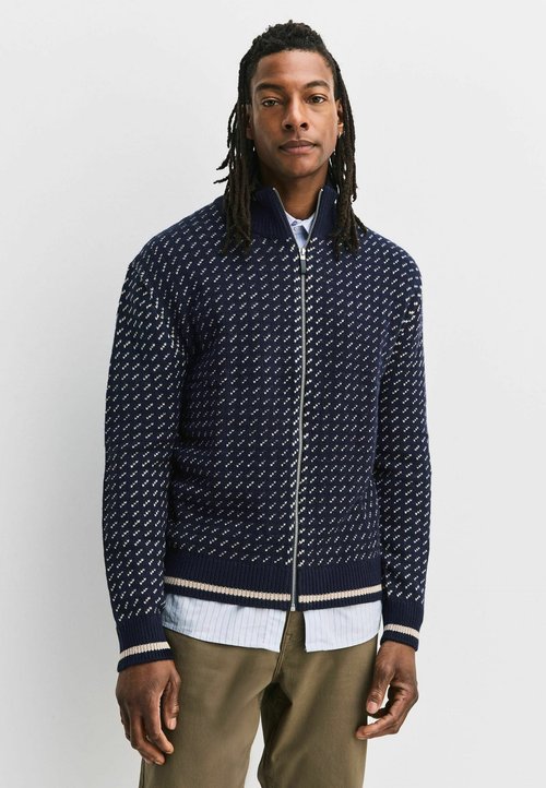 Next GEOMETRIC PATTERN ZIP THROUGH - Cardigan - navy blue ecru white
