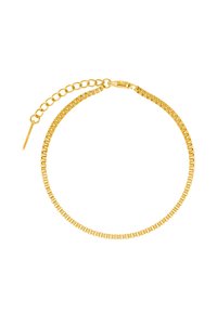 Złota bransoletka z kwadratowymi ogniwami, strukturalną powierzchnią i regulowanym łańcuszkiem do dostosowania rozmiaru. Elegancki i minimalistyczny design.