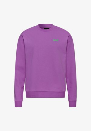 Lila Sweatshirt aus Baumwollmischgewebe. Mit Rundhalsausschnitt und gerippten Bündchen. Enthält ein kleines grünes Logo auf der Brust.