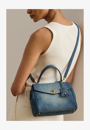 Lauren Ralph Lauren, WASHED DENIM SMALL FARRAH SOFT SATCHEL - Handtas - blue denim/tan