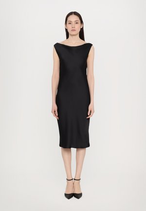 SLEEVELESS LOW BACK DRAPE DRESS BELOW KNEE - Gallakjole - black