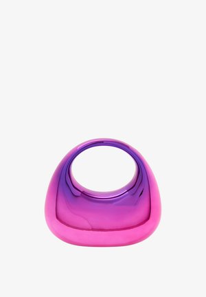 Translucent vase med en abstrakt form, der har en gradient fra pink i bunden til lilla i toppen, glat og skinnende tekstur.