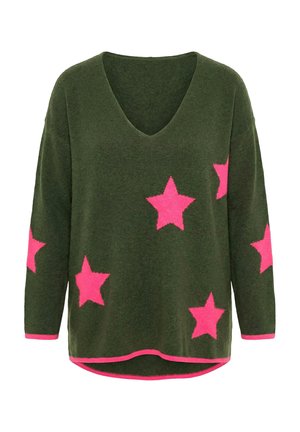 Angel of Style, SWEATER, OVERSIZED, STARS, LONG SLEEVES - Strickpullover - dark green