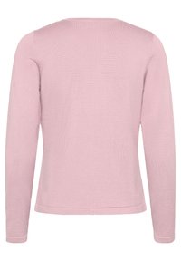 Ljusrosa långärmad tröja i mjukt stickat material. Har en rund halsringning och en ren, minimalistisk design utan utsmyckningar.