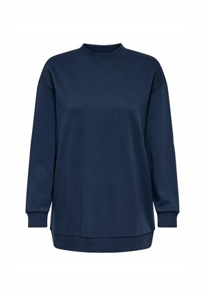 Mørkeblå sweatshirt med ribbet rund halsudskæring, lange ærmer og afslappet pasform. Fremstillet af blødt stof med minimale sømme og ingen mønstre.