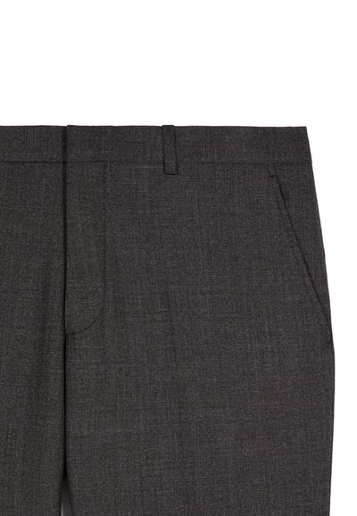 Grijze broek van gestructureerde stof, met een plat front, zijzakken en een rechte snit.