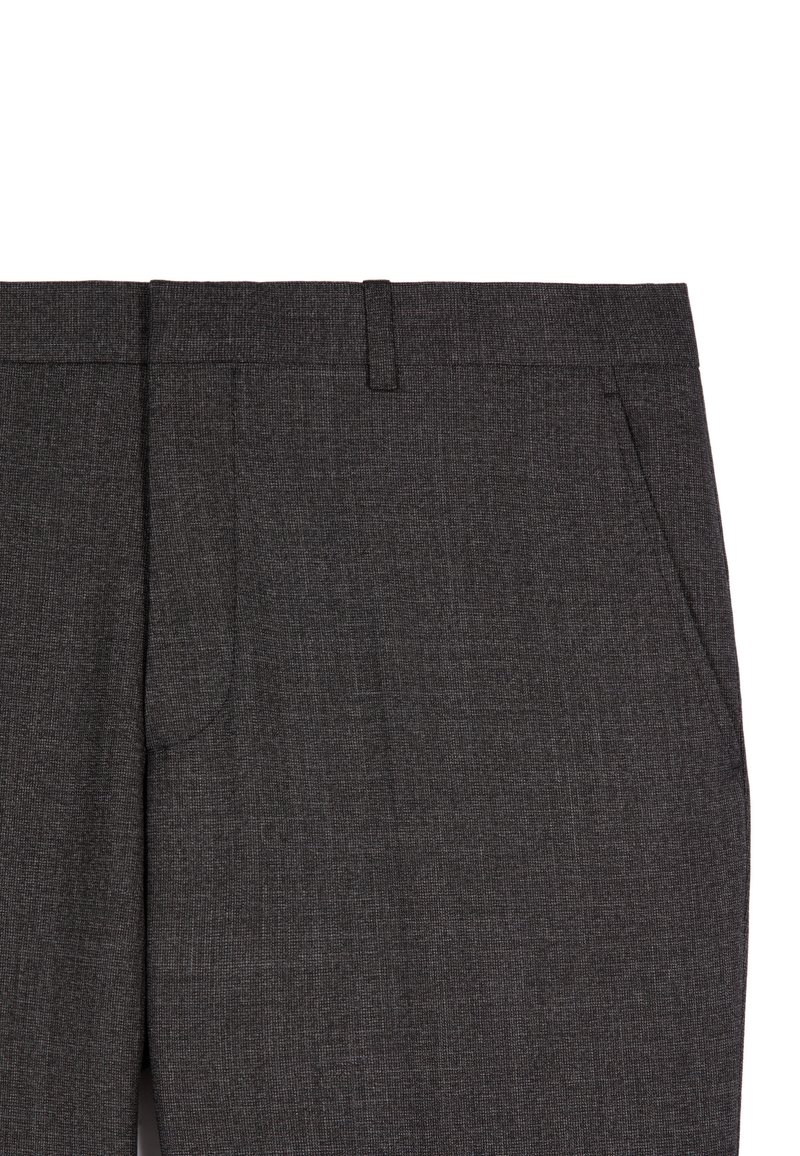 Grijze broek van gestructureerde stof, met een plat front, zijzakken en een rechte snit.