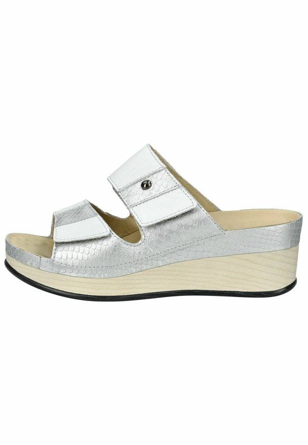 Pantolette hoch - silber weiß