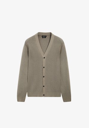 Massimo Dutti BUTTONED V-NECK LONG SLEEVE - Strickjacke - light brown